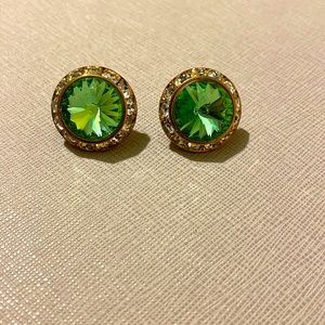 Vintage Green Glass and clear crystal earrings